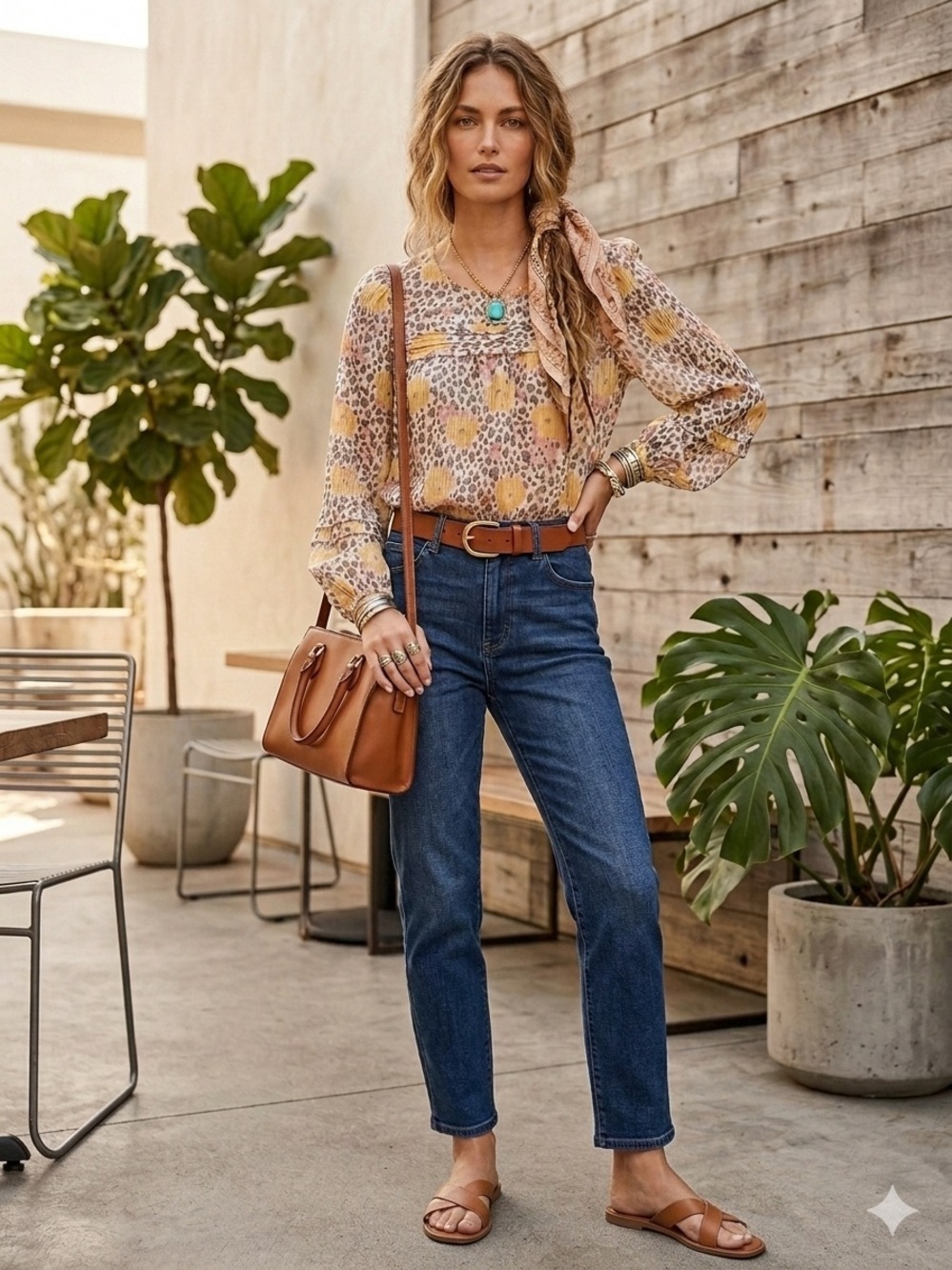 🌸Loft Chiffon Lined Floral Cheetah Pintuck Flowy Metallic Blouse Women's sz M